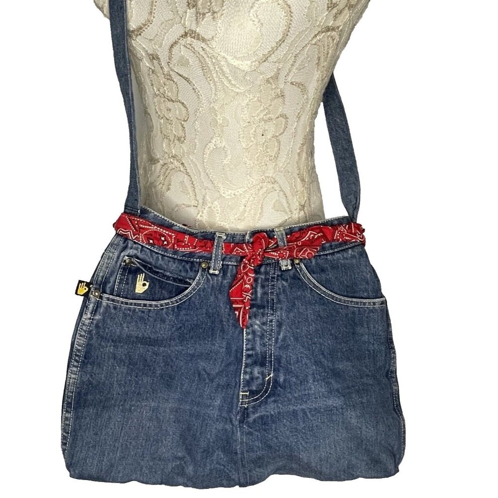 Vtg Sasson 80's Denim Jeans Purse Handmade Crossbody Shoulder Bag Bandana Print